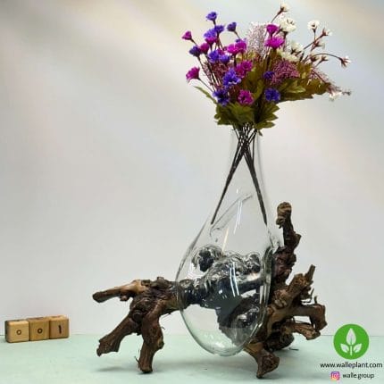 گلدان شیشه و چوب 001