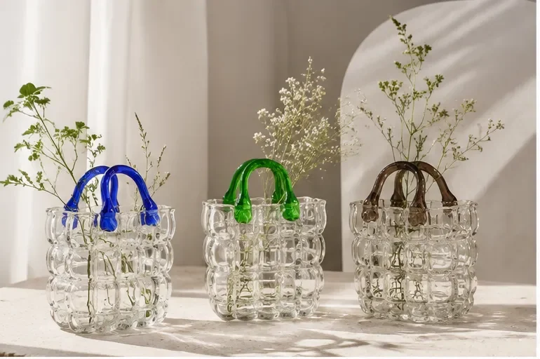 گلدان شیشه ای طرح کیف دستی گلدان شیشه ای مدل کیف - Image 1
